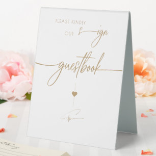 Plaque De Table Gold Elegant Calligraphy Livre d'or