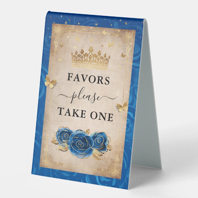 Plaque De Table Gold et Royal Blue Roses Modèle photo Faveurs (Recto)