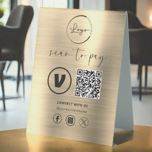 Plaque De Table Gold QR Code Paiement - Analyser pour payer Logo d