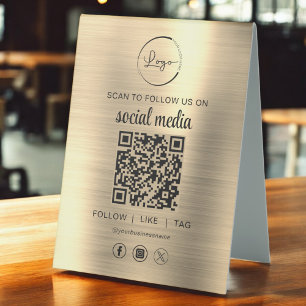 Plaque De Table Gold QR Code Scan To Follow Us on Social Network