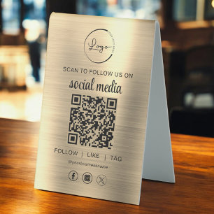 Plaque De Table Gold QR Code Scan To Follow Us on Social Network