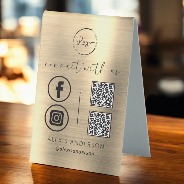 Plaque De Table Gold QR Connect With Us Business Logo Médias socia (Créateur téléchargé)