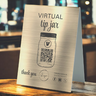 Plaque De Table Gold Virtual Tip Jar QR Code Logo