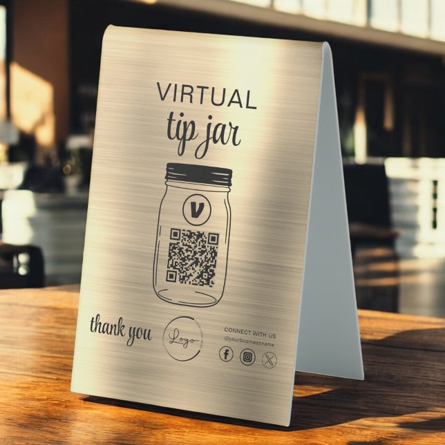 Plaque De Table Gold Virtual Tip Jar QR Code Logo (Créateur téléchargé)