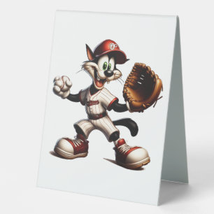 Plaque De Table Goofy Cat Baseball Pitcher Monte