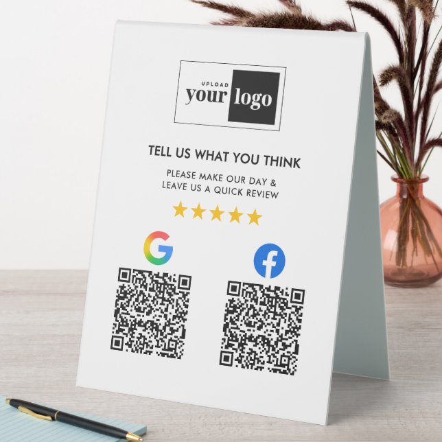 Plaque De Table Google & Facebook Reviews Business QR Code & Logo (En SItu (Tableau))