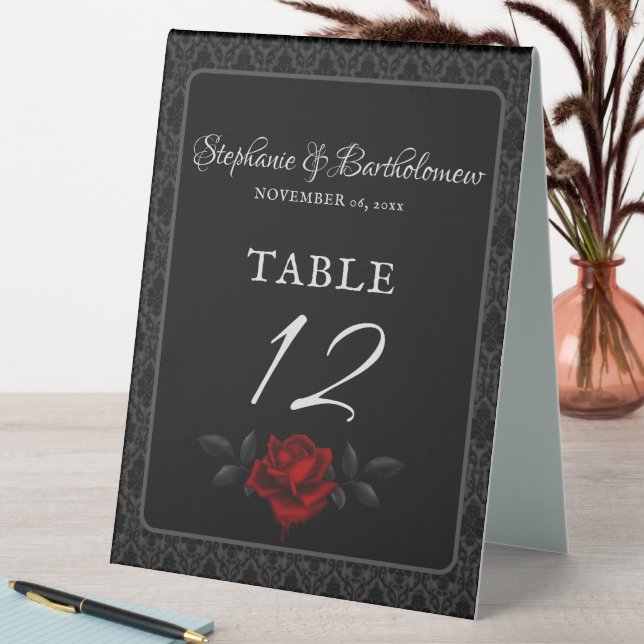 Plaque De Table Gothic Black Damask Rose Wedding (En SItu (Tableau))