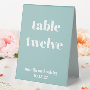 Plaque De Table Gras Aqua Blue Retro Numéro de mariage personnalis