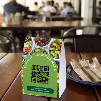 Plaque De Table Green Restaurant Scan For Menu Photo & QR Code