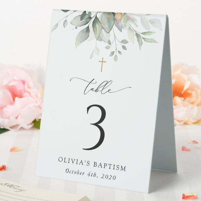 Plaque De Table Greenery, Eucalyptus Leaves, Baptism Table Numbers (In SItu (Mariage))