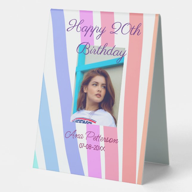 Plaque De Table Happy 20th Birthday rainbow rustic boho lines phot (Recto)