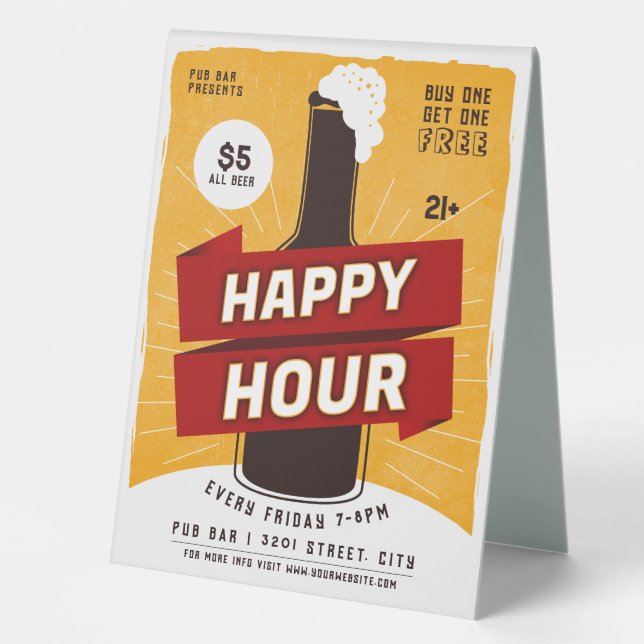 Plaque De Table Happy Hour Drink Beer Ad Bar (Recto)