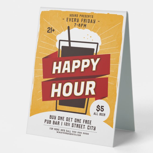 Plaque De Table Happy Hour Drink Beer Ad Bar (Recto)