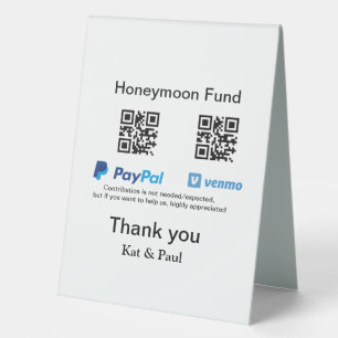 Plaque De Table Honeymoon Fund PayPal Venmo QR code Merci