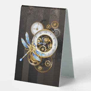 Plaque De Table Horloge à vapeur avec libellule mécanique