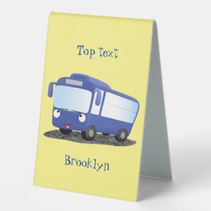 Plaque De Table Illustration de dessin animé d'un bus moderne bleu