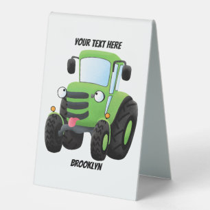 Plaque De Table Illustration du joli joyeux tracteur agricole vert