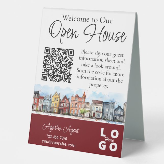 Plaque De Table Immobilier Open House Burgandy double face (Recto)