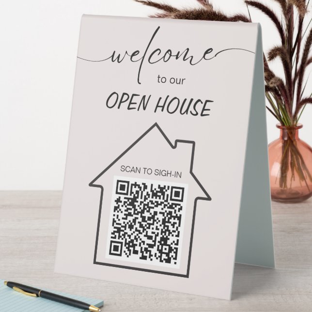 Plaque De Table Immobilier Open House Se connecter QR Code Table S (En SItu (Tableau))