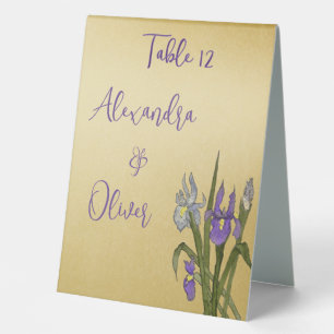 Plaque De Table Iris Violet & Bleu Aquarelle Mariage Or