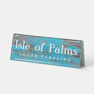 Plaque De Table Isle of Palms Beach Nom Distressed Blue Wood