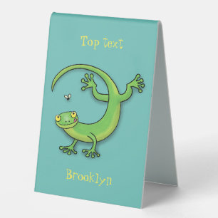 Plaque De Table Joli gecko vert salutations avec dessin animé