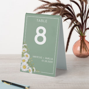 Plaque De Table Jolie Basil Green & White Daisies Numéro de tablea