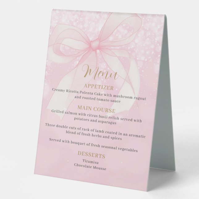 Plaque De Table Jolie Bow Ruban Doux 16 Menu Bar Cocktails (Recto)