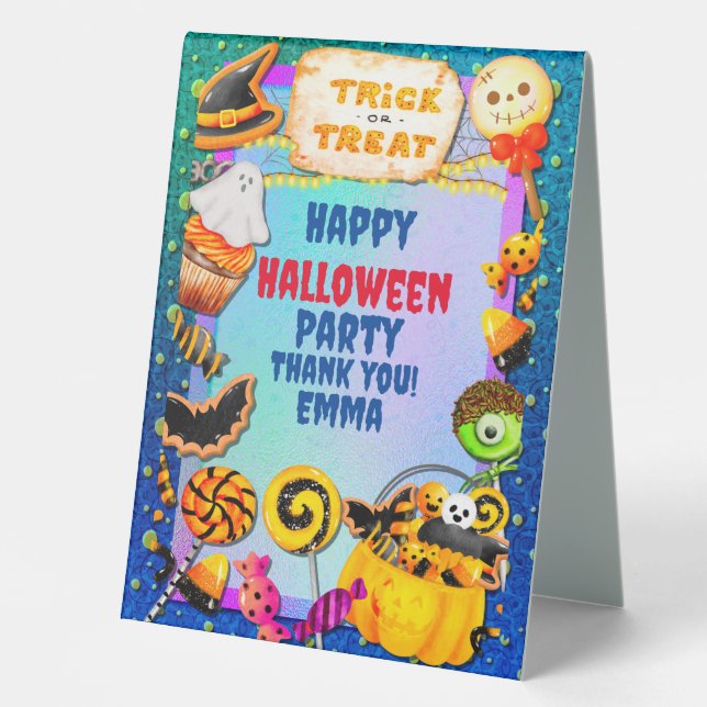 Plaque De Table Joyeuse fête d'Halloween remplie de ruse-ou-gâteau (Recto)