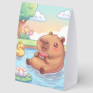 Plaque De Table Kawaii capy in a pond