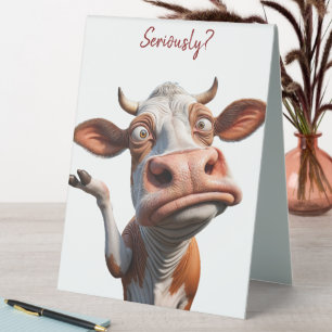 Plaque De Table La vache sotte - "Sérieusement ?" Conception amusa