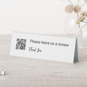Plaque De Table Laissez-nous un commentaire QR Code Merci blanc