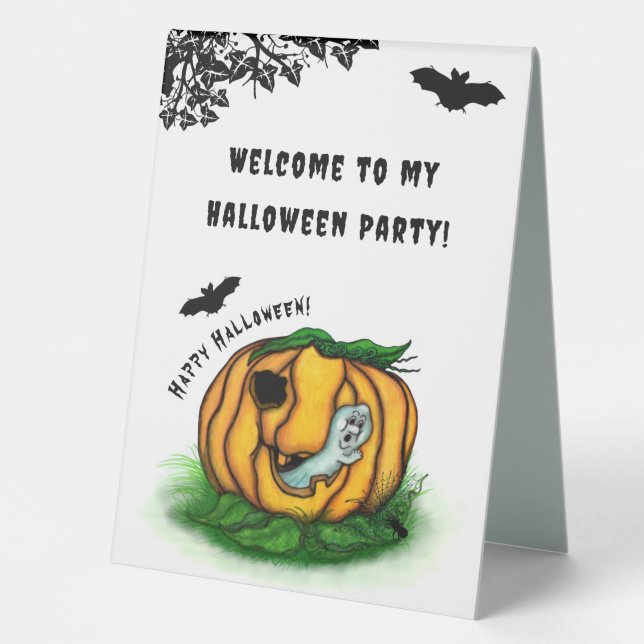 Plaque De Table Le fantôme d'Halloween, chauve-souris, fantôme et  (Recto)