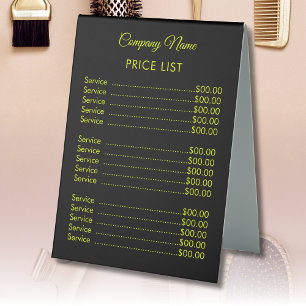 Plaque De Table Liste de prix professionnel tendance moderne Chart