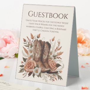 Plaque De Table Livre d'or mariage Bottes de cowboy avec fleurs
