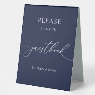 Plaque De Table Livre d'or Mariage minimaliste bleu marine 2