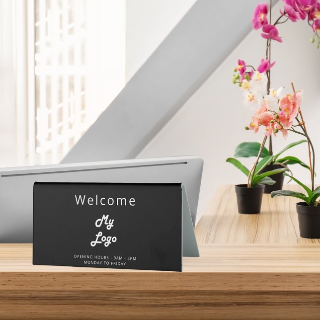 Plaque De Table Logo business noir blanc ouvert bureau fermé (Créateur téléchargé)
