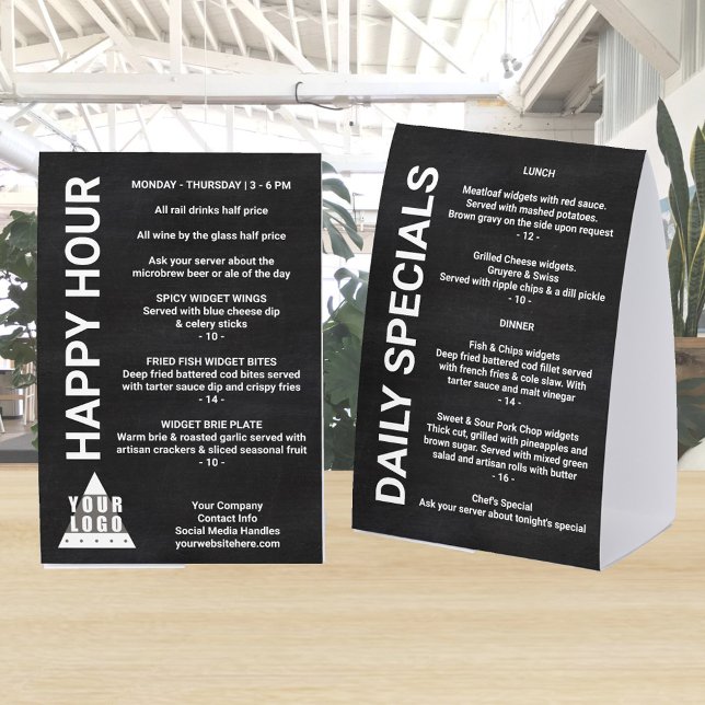 Plaque De Table Logo Chalkboard 4x6 Promotion Single Column List (Add your logo and specials to these 4 x 6 paper table tents in faux chalkboard)