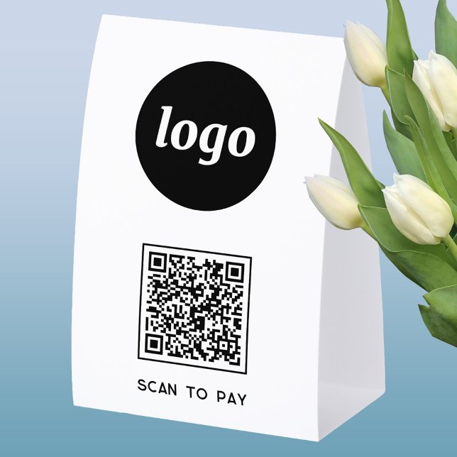 Plaque De Table Logo Code QR Entreprise Scannez pour Payer (Simple logo with custom text business branding promotional QR code table tent sign )