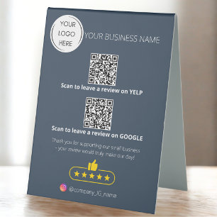Plaque De Table Logo code QR examen des entreprises GOOGLE et YELP
