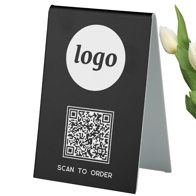 Plaque De Table Logo de code QR Analyse d'entreprise pour commande (Logo QR code Scan to Order table tent sign for cafe bar restaurant shop store stall business)