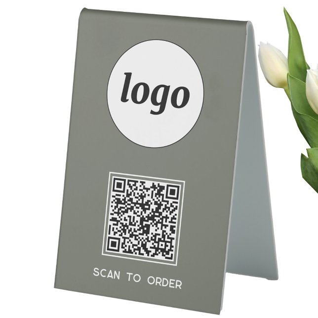 Plaque De Table Logo de code QR Analyse d'entreprise pour commande (Logo QR code Scan to Order table tent sign for cafe bar restaurant shop store stall business)