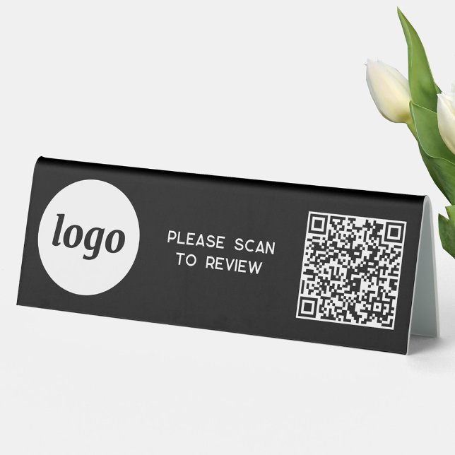 Plaque De Table Logo de code QR Analyse d'entreprise pour examiner (Simple logo with QR code and custom text business branding promotional Scan to Review table tent)