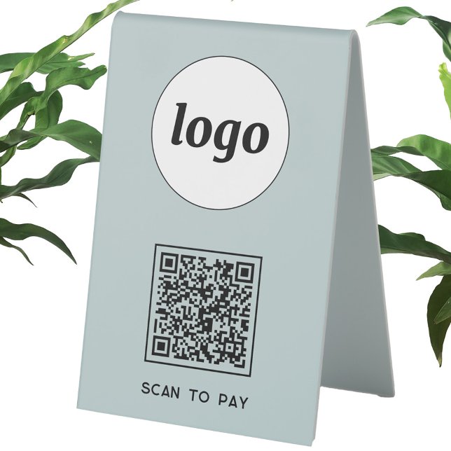 Plaque De Table Logo de code QR Analyse d'entreprise pour payer Du (Simple logo QR code business promotional Scan To Pay table tent sign)