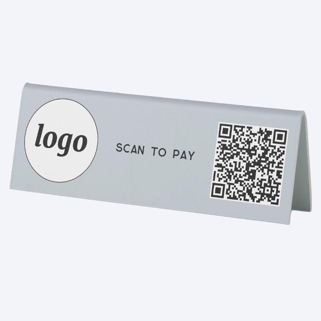 Plaque De Table Logo de code QR Analyse d'entreprise pour payer en (Logo with QR code scan to pay table tent sign for cafe restaurant store shop)