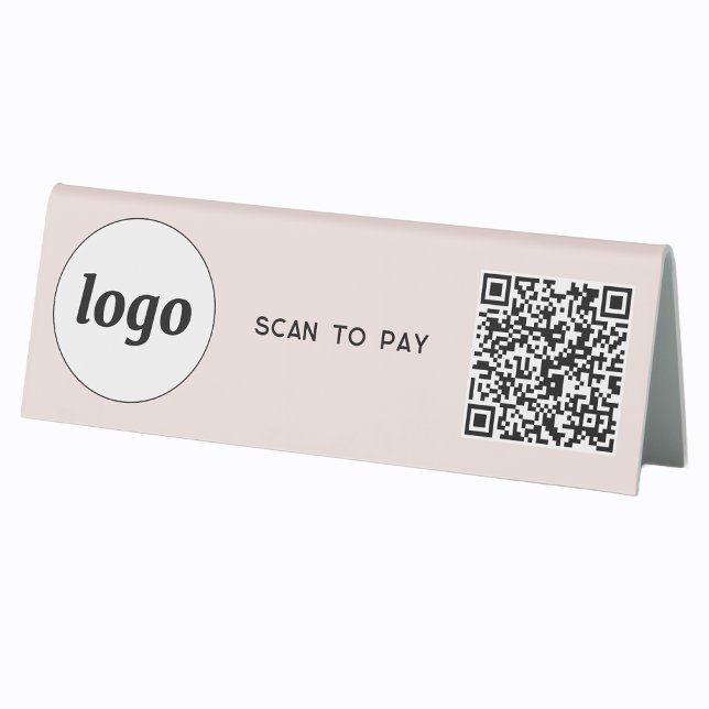 Plaque De Table Logo de code QR Analyse d'entreprise pour payer ro (Logo with QR code scan to pay business table tent sign for cafe restaurant shop store and more)