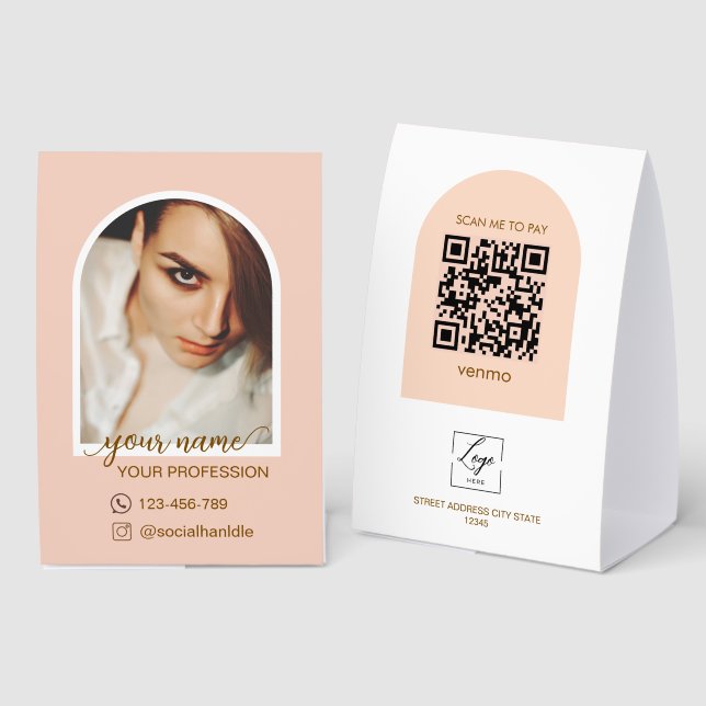 Plaque De Table Logo de code QR photo rose d'architecture moderne, (Recto/verso)