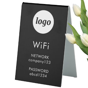 Plaque De Table Logo de code WiFi Business Internet Noir