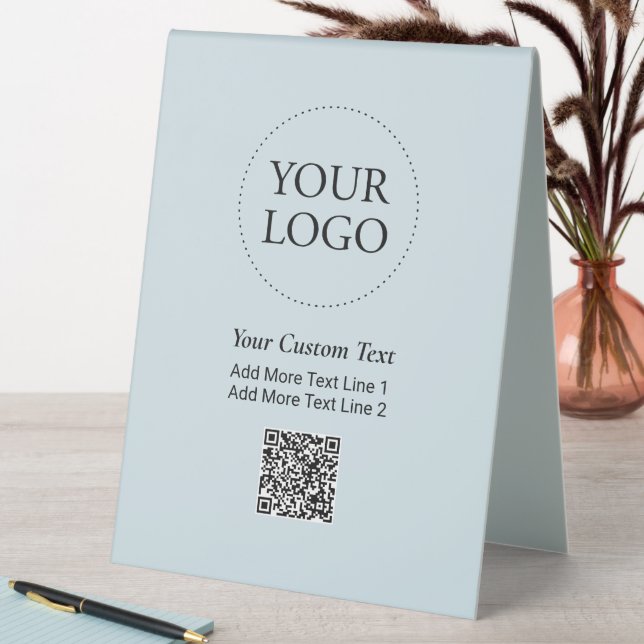 Plaque De Table Logo d'entreprise bleu simple QR Code promotionnel (En SItu (Tableau))