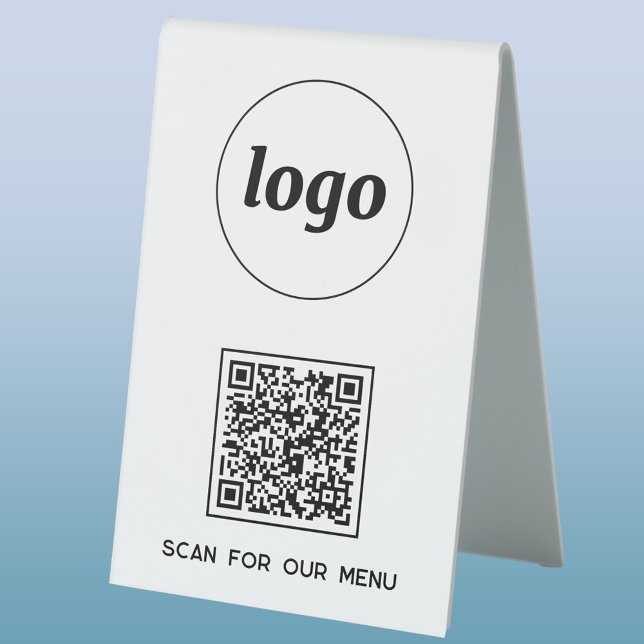 Plaque De Table Logo du code QR Analyse d'entreprise pour le menu (Logo QR code custom text business promotional table tent sign)